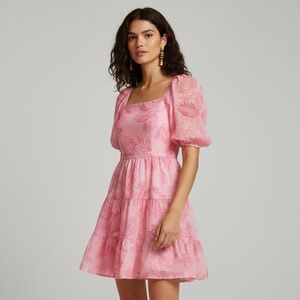 $79 NWT 1.State Women's Floral Puff-Sleeve Fit & Flare Dress Sz L